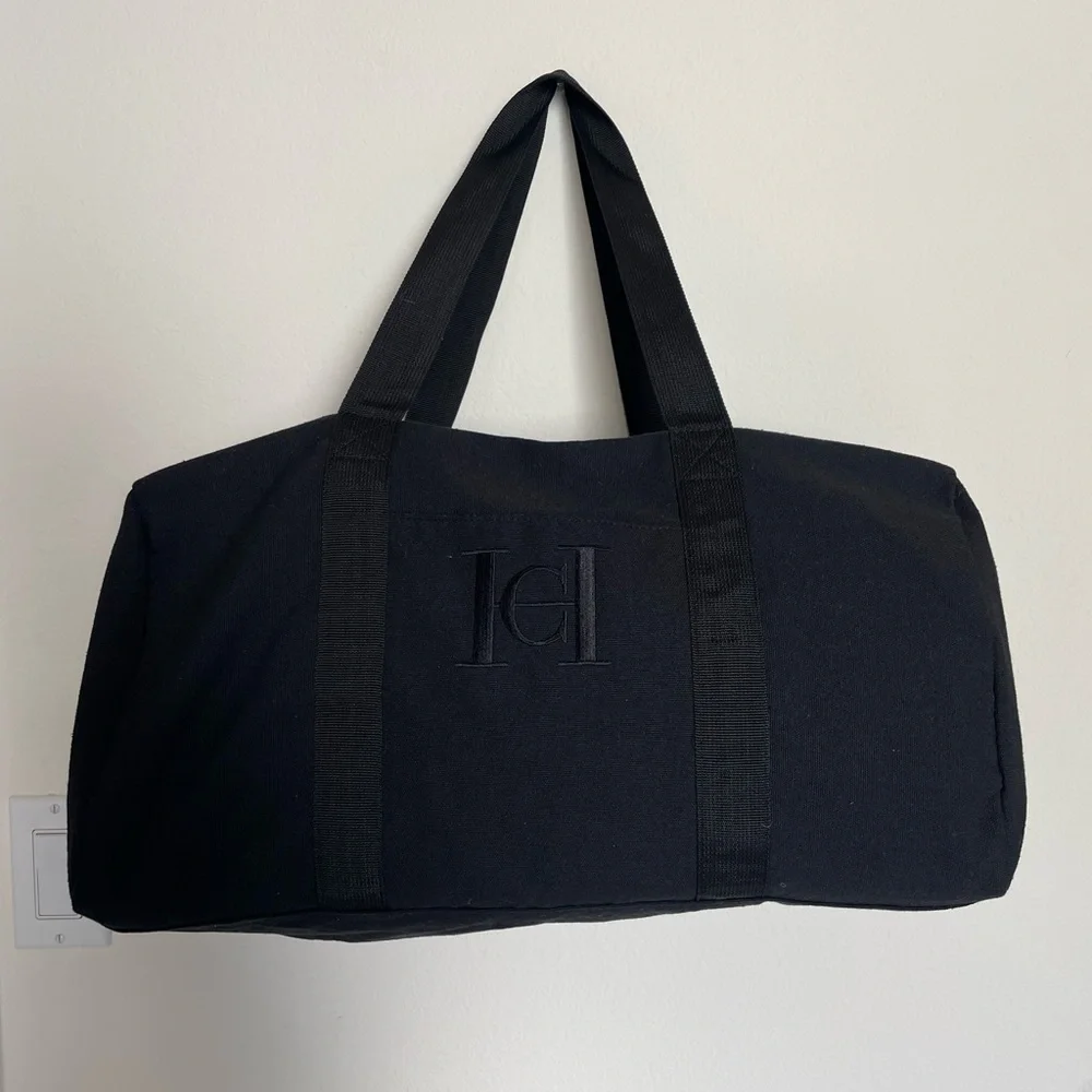 CH Carolina Herrera Black Canvas Duffel Bag weekender travel sholder gym